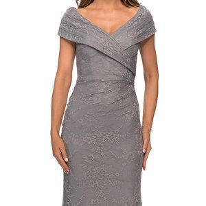 NWT La Femme Silver Evening Gown Sz 14